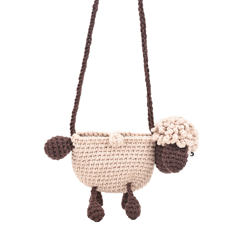 Nieuw, handgehaakt wollen product, schattige telefoontas voor dames met cartoon schaapjes, casual en veelzijdige schoudertas._voghion.com