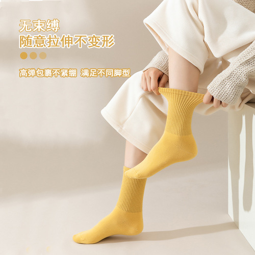 Cotton Socks for Women Spring and Autumn Thin Cotton Socks 100% Cotton Women's Casual Anti-Pilling Mid-Calf Socks Zhuji Women's Socks Wholesale
