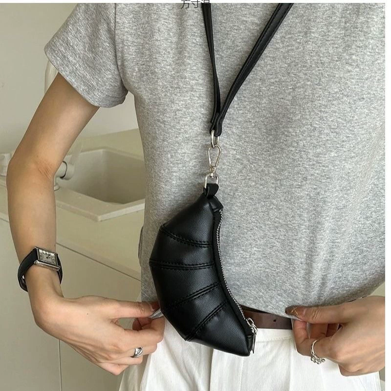 Мини-кошелек для монет с лямкой на шее, милая сумка для круассанов, нишевая мини-вогнутая форма, помада через плечо, сумка для наушников оптом