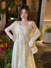 大码女装夏季新款茶歇法式碎花连衣裙胖显瘦高级感吊带裙子