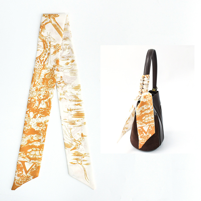 Primavera y verano de moda casual bolsa de decoración bufandas flores de seda de alta calidad 24 letras largas tiras multipropósito