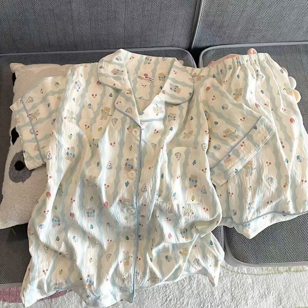 Blue shorts, with little bears, with short sleeve