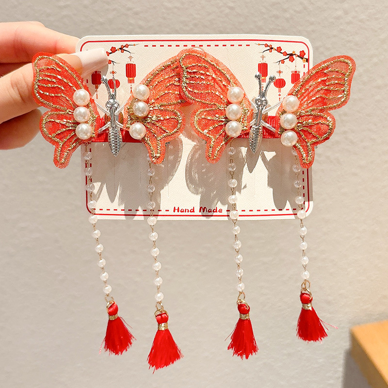 Horquillas Chinas Tradicionales para Niños, Materiales Mixtos, Decorativo, Con Borlas, para Hanfu y Año Nuevo