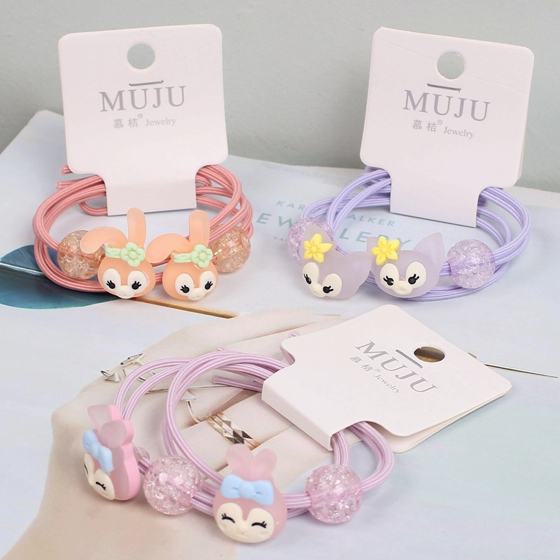 Bando rambut anak-anak, ikat rambut anak perempuan manis imut, tali kepala 2 kartu gaya Korea, tali rambut kartun buram, warna jeli