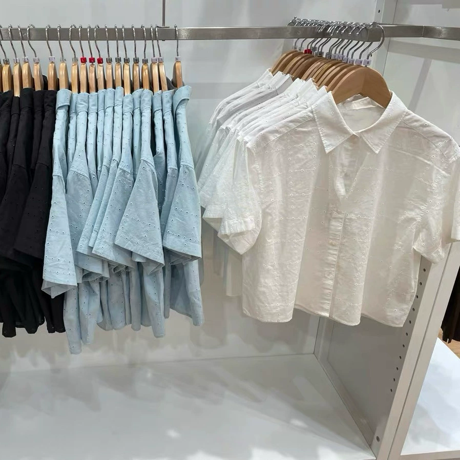 Женская одежда! Короткая рубашка с вышивкой! Рубашка с короткими рукавами, рубашка с кондиционером, французский ретро-вырез, 25 весенне-летний новый стиль 475674