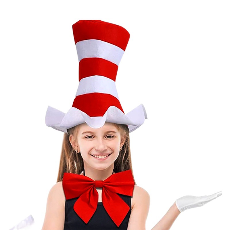 Factory direct supply Halloween Dr. Suss birthday party hat cosplay stage props red and white striped hat