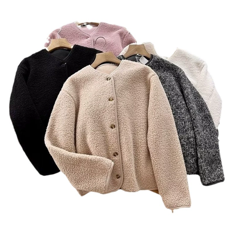 Женская теплая куртка-кардиган из искусственного меха на осень 2024 года, с круглым вырезом, на одной пуговице, с длинными рукавами