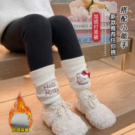 女童秋冬打底裤2025新款绣花猫咪加绒打底裤时尚可爱卡通打底裤