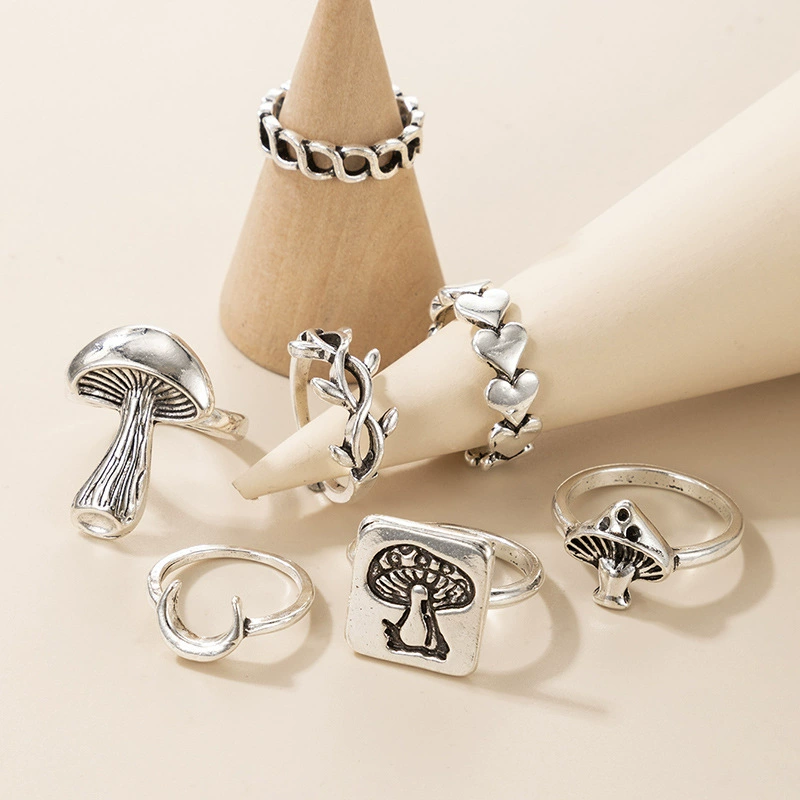 Ring Set, Retro Ethnic Style, 7-Piece European-Inspired Silver-Tone Stackable Rings