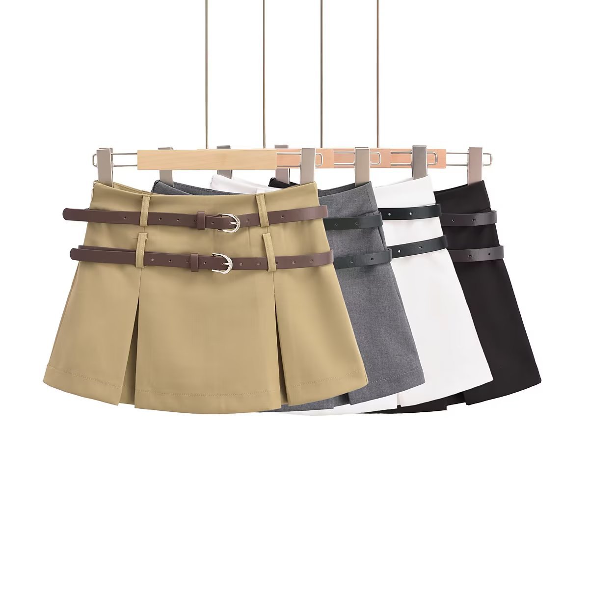 辣妹早秋新款雙腰帶半身裙A字短裙高腰顯瘦學院風短裙批發