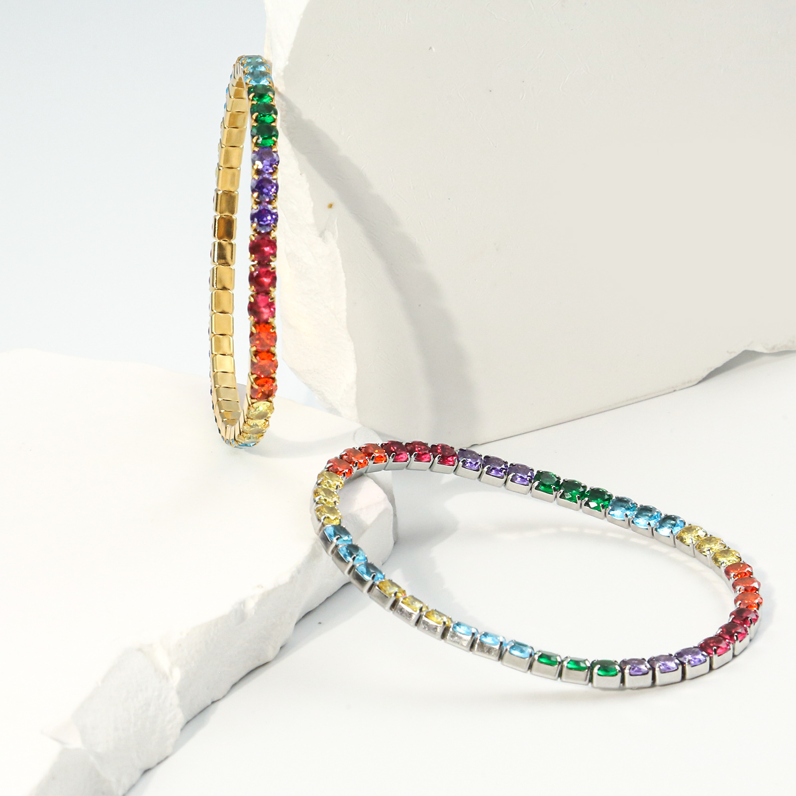 Unisex Gender Shiny Geometric 304 Stainless Steel Zircon Tennis Bracelet In Bulk