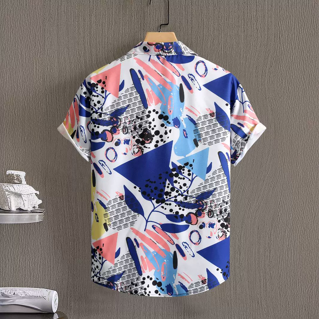 Camisa de los hombres de moda casual Camisa de manga corta de los hombres de impresión digital 2023 Verano de moda transfronteriza entrega de una pieza