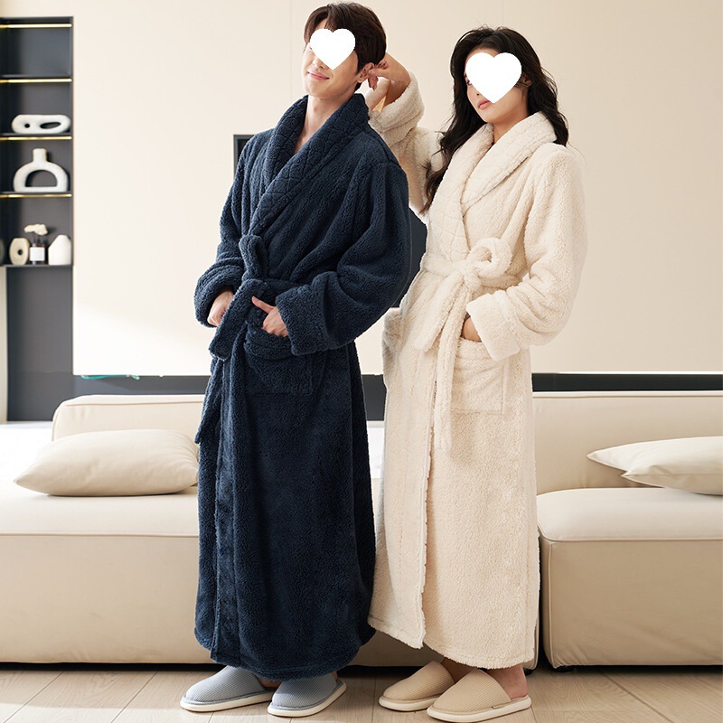 Couple Pajamas, Men's Pajamas, Thickeneded and Velvet Long Ankle-Length Coral Velvet Bathrobes, Women's Winter Warm Home Clothes