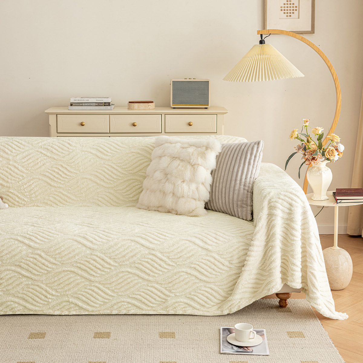 Toalla de sofá de terciopelo de algodón Shu de doble cara transfronteriza, lujo ligero, sensación de alta calidad, cubierta completa de otoño e invierno, felpa anti-gato, tela de la cubierta del sofá