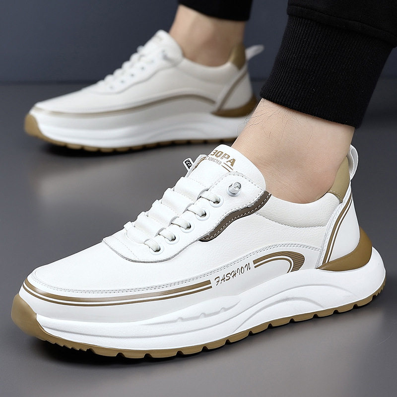 Giày thể thao nam sneaker cổ thấp đế dày gót 3–5 cm, mũi tròn, dây buộc, phối màu trắng đen kaki — H6892 màu kaki, H6892 màu trắng, H6892 màu đen