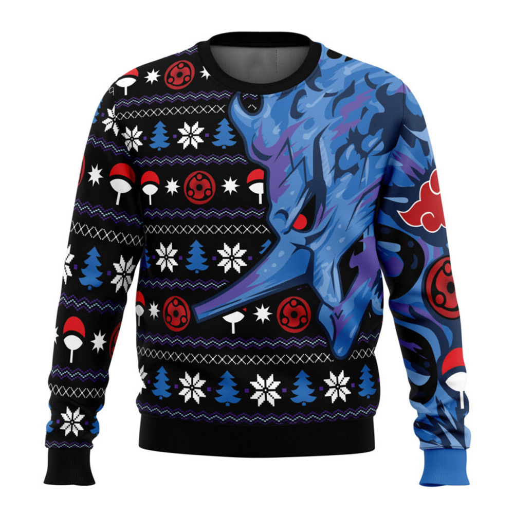 Linda asta asta Santa Claus estampado 3D hombre casual todo fósforo hombro recto manga larga suéter suelto cuello redondo suéter