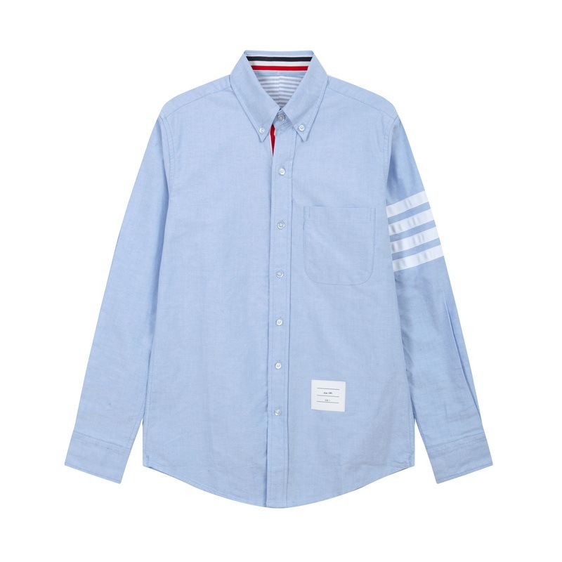TB JL Shirt Fashion Brand White Four Bar Inner Door Sleeve Kefu Ribbon Long Sleeve Four Bar Contrast Color European Goods Break