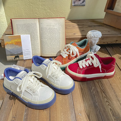 美式百搭休閒女鞋2023春秋新款ins圓頭厚底帆布鞋小眾原創板鞋女