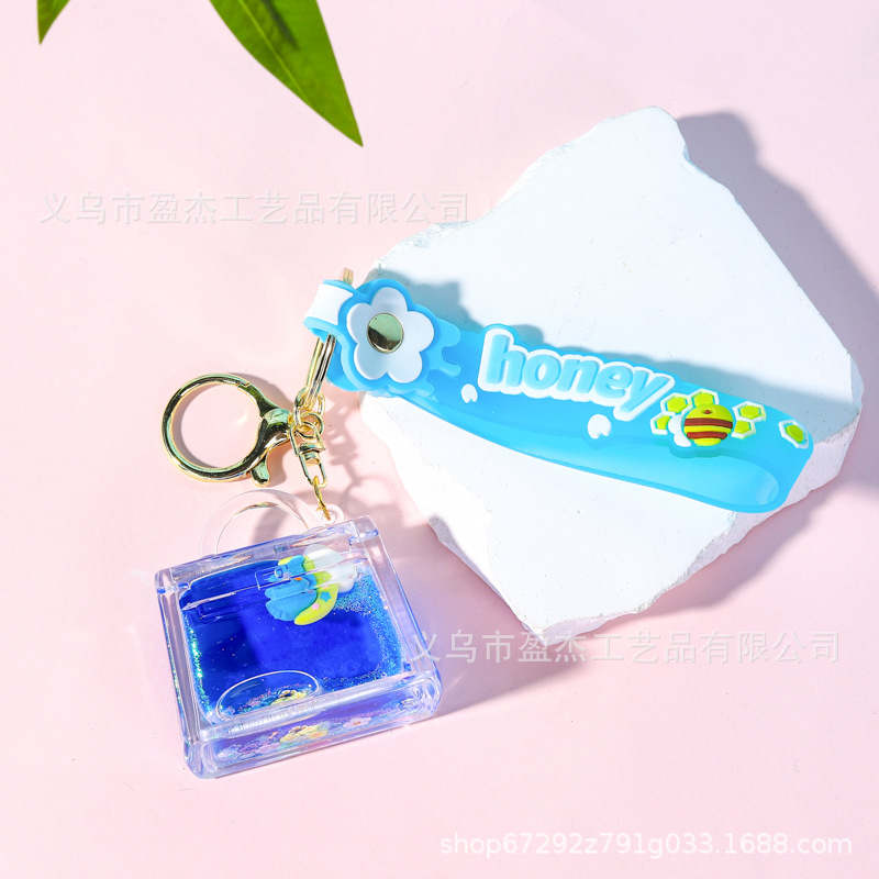 Nuevo acrílico en aceite flotante botella de arena llavero azul mar serie bolsos accesorios colgantes