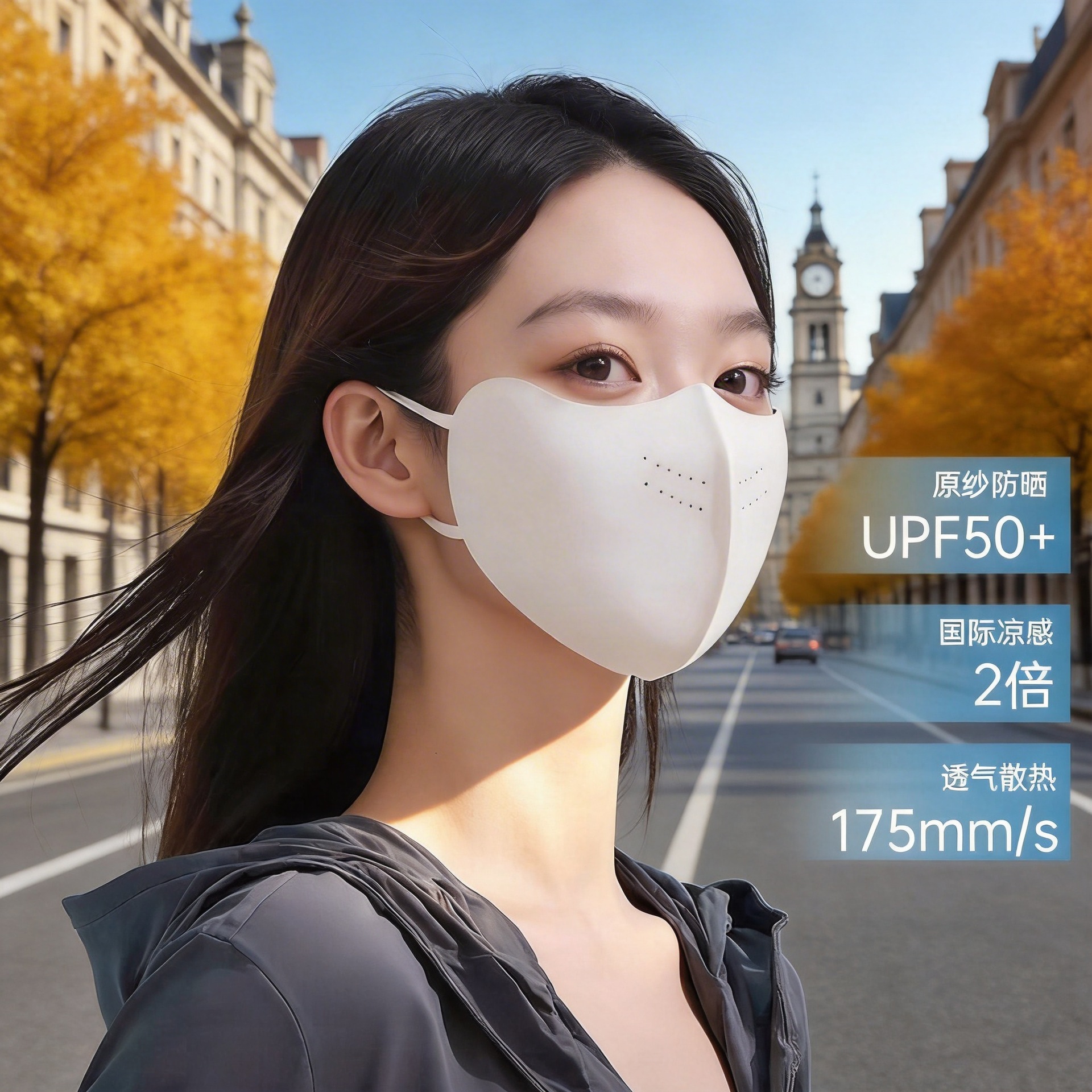 Upf50+ Sun Protection Mask with Adjustable Ear Straps, Outdoor Cycling Ice Silk Mask, Breathable, Anti-Uv Sun Protection