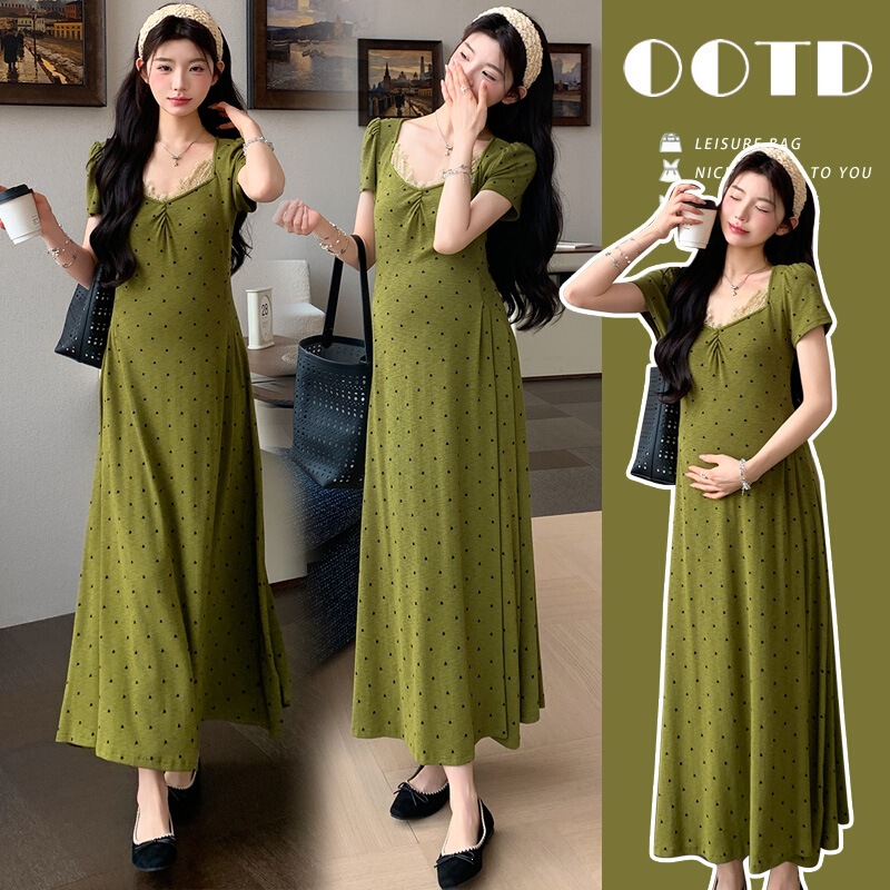 2026 Summer Maternity Wear French-Style Velvet Knitted Short-Sleeved Long Dress New Slim-Fit Maternity Dress 2026 Summer Maternity Wear French-Style Velvet Knitted Short-Sleeved Long Dress New Slim-Fit Maternity Dress