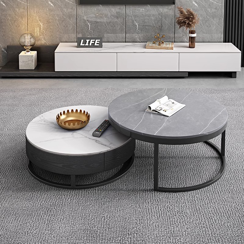 岩板茶几组合大小圆几现代简约小户型客厅创意个性轻奢茶几电视柜