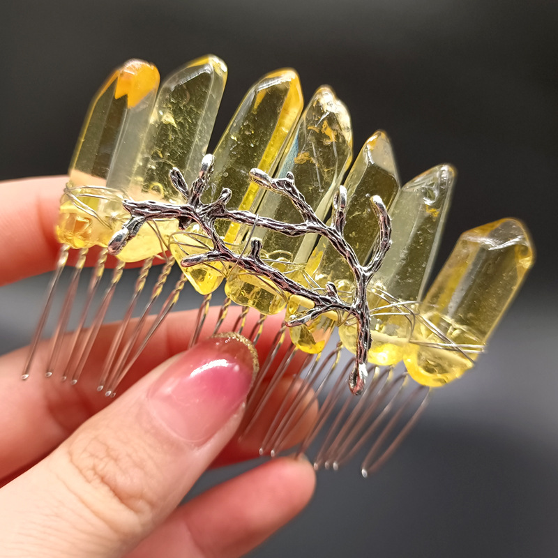 Women's Vintage Style Crown Natural Stone Crystal Handmade Insert Comb display picture 2