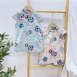 女童夏季碎花汉服裙2026夏装韩范女宝宝古装短袖旗袍裙连衣裙