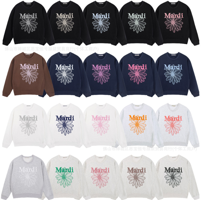 Correct Version of Korean Trendy Brand Mar Classic Wrinkled Chrysanthemum Letter Embroider Simple Casual Versatile Pullover Round Neck Sweatshirt Ins