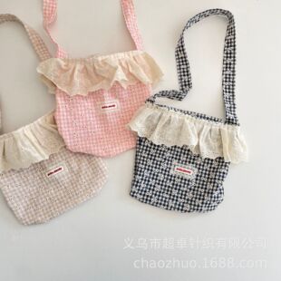 Atmosphere Summer Lace White Label Plaid Literary Style Shoulder Bag Children's Bag