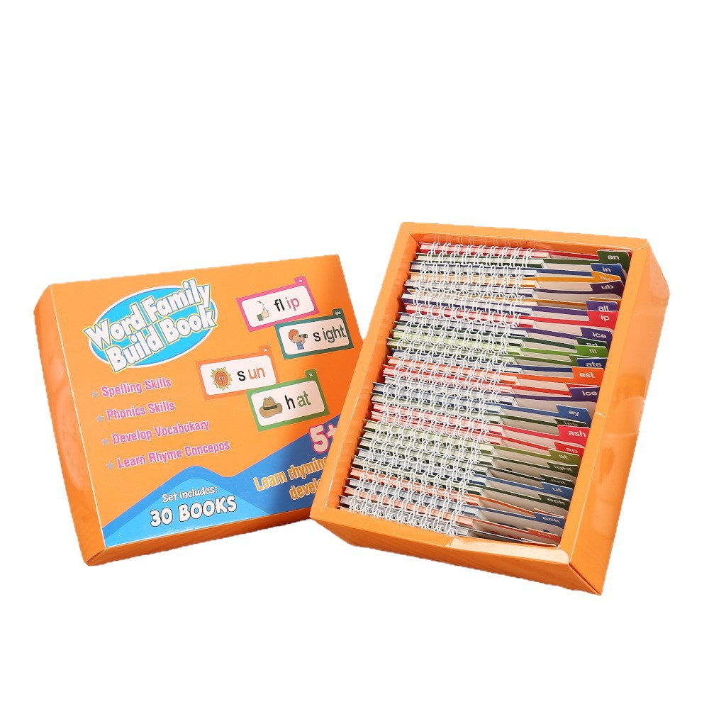 Transfronterizos OEM pequeña rima flash tarjeta de palabras 30 Read andRhyme Flip Books educación temprana