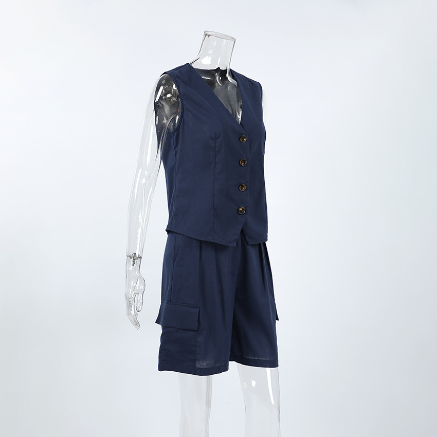 Women's Clothing Spring and summer new cotton and linen breathable V neck sleeveless vest vest suit 2024 fashion new two piece suit for women_voghion.com