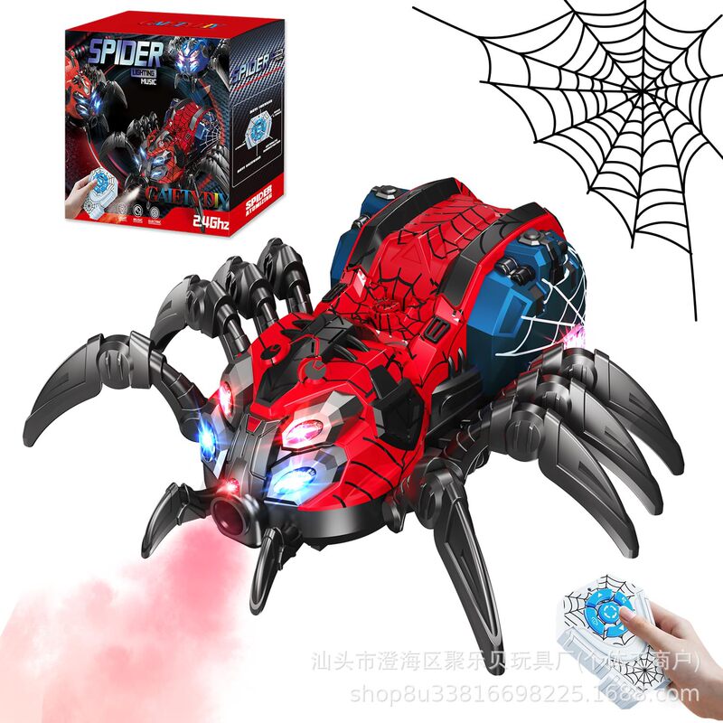 Cross-Border 2.4g Remote Control Spider Electric Toy Car with Spray/Light/Music Crawling Prank Artificial Insect