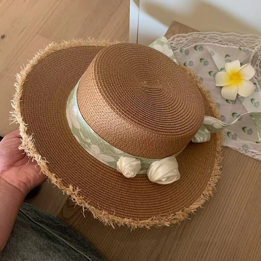 草帽夏季遮阳圆顶太阳帽小清新海边出游休闲夏季草帽女优雅风时尚