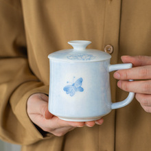 泡茶杯陶瓷茶水分离手绘马克杯带盖办公室水杯杯子简约精致办公杯