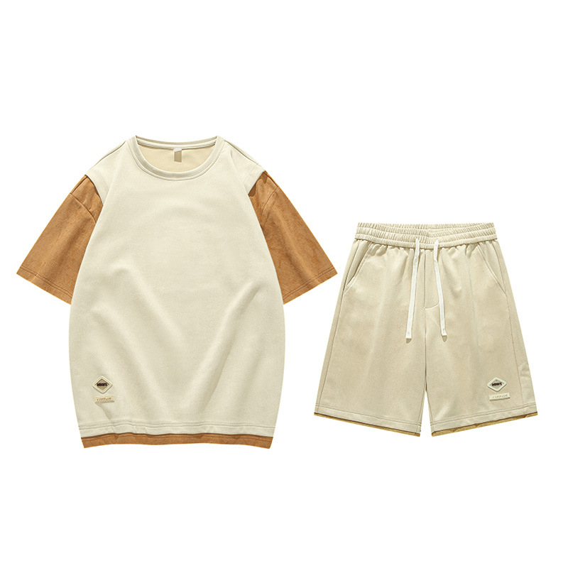 Pánské oblečení sportovní oblek letní tenký ledový smysl trendy značka pohledný módní odpovídající sada pánského oblečení s krátkým rukávem_voghion.com