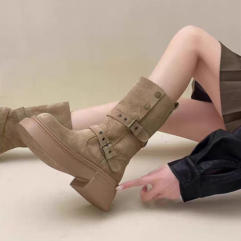 2025新款马丁靴女美式百搭中筒靴秋季时尚两穿6cm增高厚底时装靴|undefined
