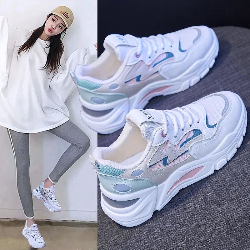 Summer Women's Shoes New Breathable Mesh Shoes Women's Korean Version Versatile White Shoes Thick-Soled Sports Shoes Casual Dad Shoes