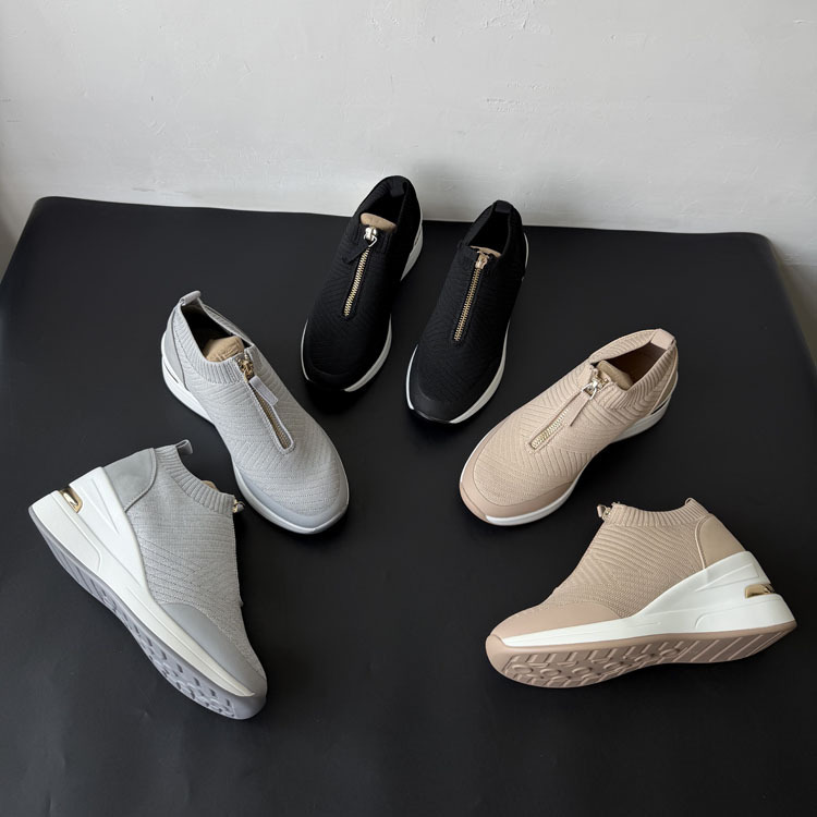 2026 New Women's Flyknit Wedge Sneakers with Front Zipper, Height-Increasing Casual Shoes, Breathable Slip-On Shoes 2026 New Women's Flyknit Wedge Sneakers with Front Zipper, Height-Increasing Casual Shoes, Breathable Slip-On Shoes