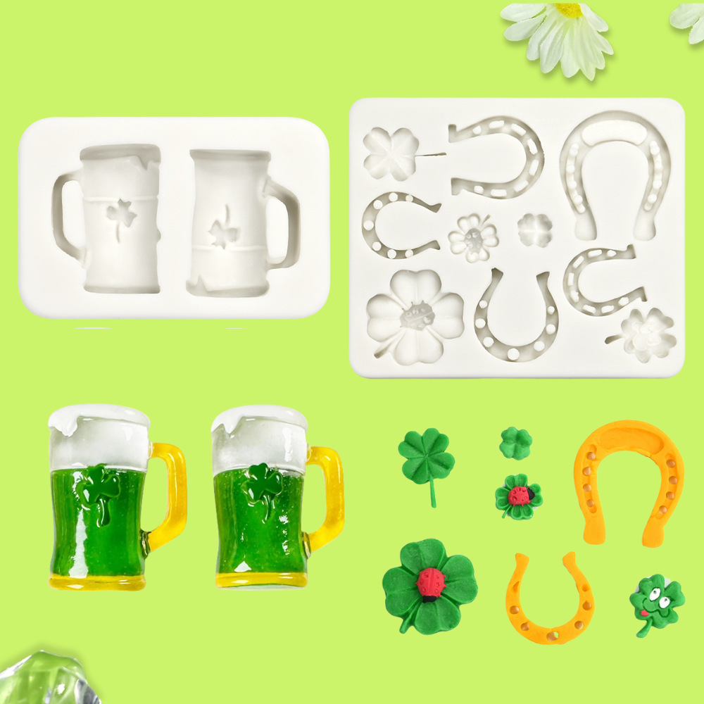 3 잎 잔디 컵 실리콘 금형 맥주 컵 초콜릿 플립 설탕 금형 4 잎 잔디 말굽 케이크 장식 베이킹 금형