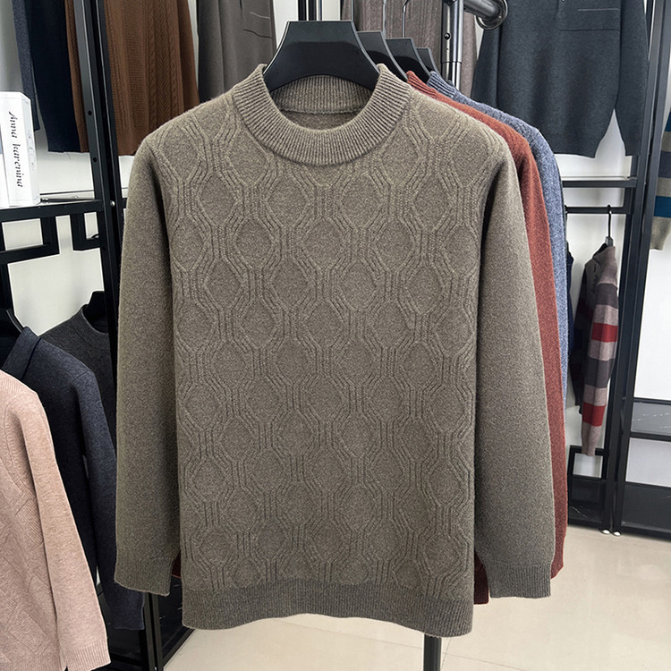 Otoño y invierno nuevo suéter de lana de hombre de cuello medio alto, suéter de estofón universal, calentamiento casual de punto, camisa de base interior