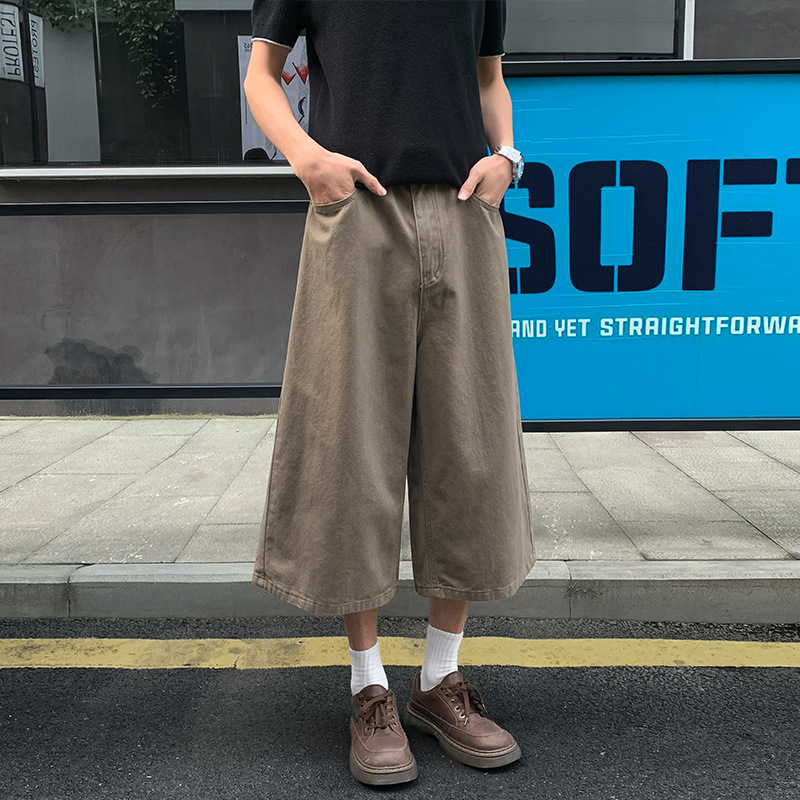 American Retro Denim Cropped Pants Summer Pure Cotton Unisex Trendy Straight Shorts Casual Versatile Mid-Length Pants