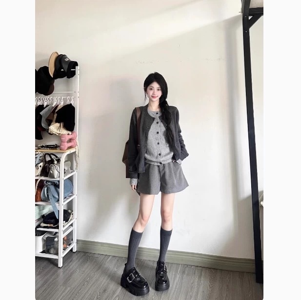 韩系撞色假两件针织开衫女早秋设计感毛衣外套秋冬时尚高级感上衣|undefined