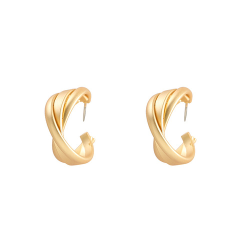 (Hong Kong style girl) Hong Kong style circle fashionable French cross earrings retro matte gold simple earrings