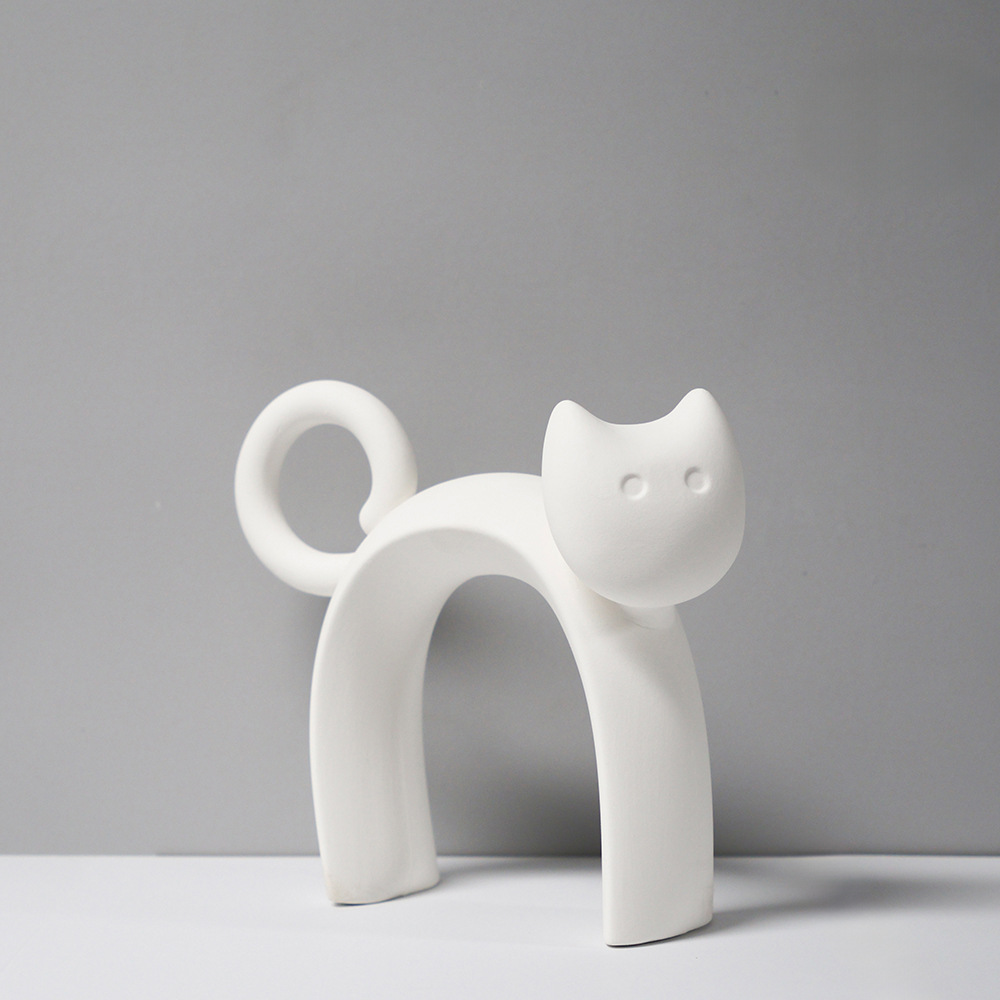 Adorno de Gatito para Escritorio de Cerámica Decorativo para Sala de Estar y Mueble de TV