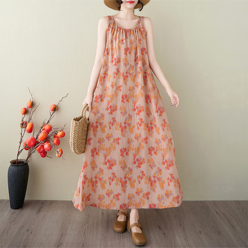 2025 Summer New Collection: Free-Style Series Relaxed Lazy Dress, Minimalist Floral Sleeveless Maxi Dress