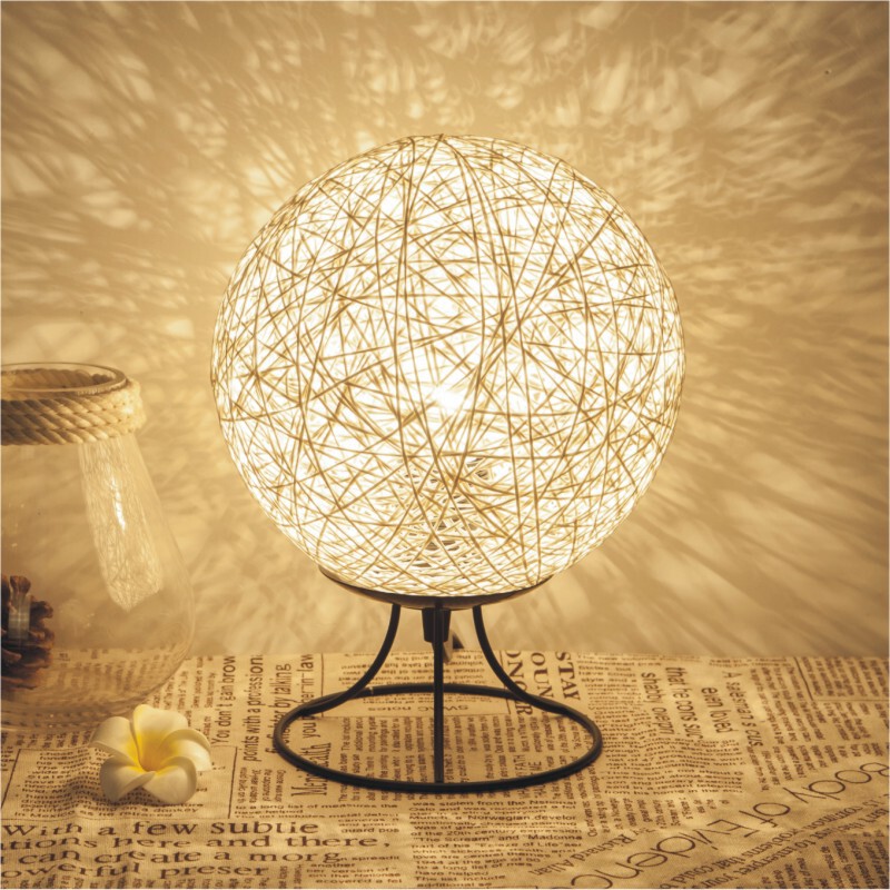 Bedroom bedside night light creative remote control dimmable LED hemp ball rattan art Hemp Line rattan ball birthday gift table lamp