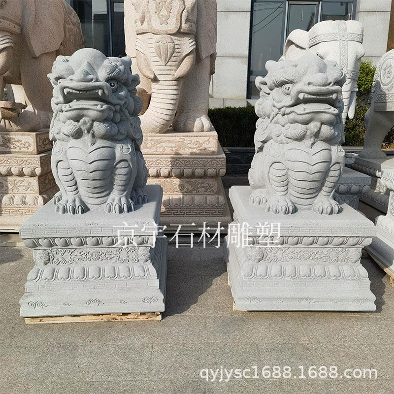 Каменная скульптура Pixiu от производителя: пара мраморных скульптур животных из натурального гранита для украшения входа в виллу, отель или компанию.