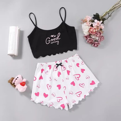 Cross-border thin sleeveless tank top and shorts home wear two-piece simple casual set pajamas for women