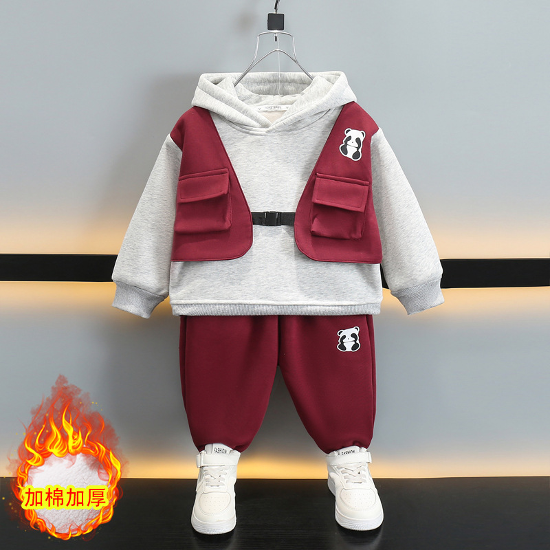 6360 ropa para niños traje de otoño e invierno para niños 2025 nueva ropa de invierno más suéter grueso de terciopelo traje de dos piezas deportivo para bebés